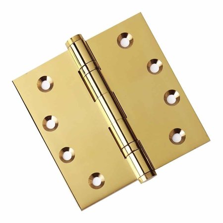 EMBASSY 4-1/2 x 4-1/2 Solid Brass Ball Bearing Hinge, Polished Brass Finish with Flat Tips 4545BBUS3F-1